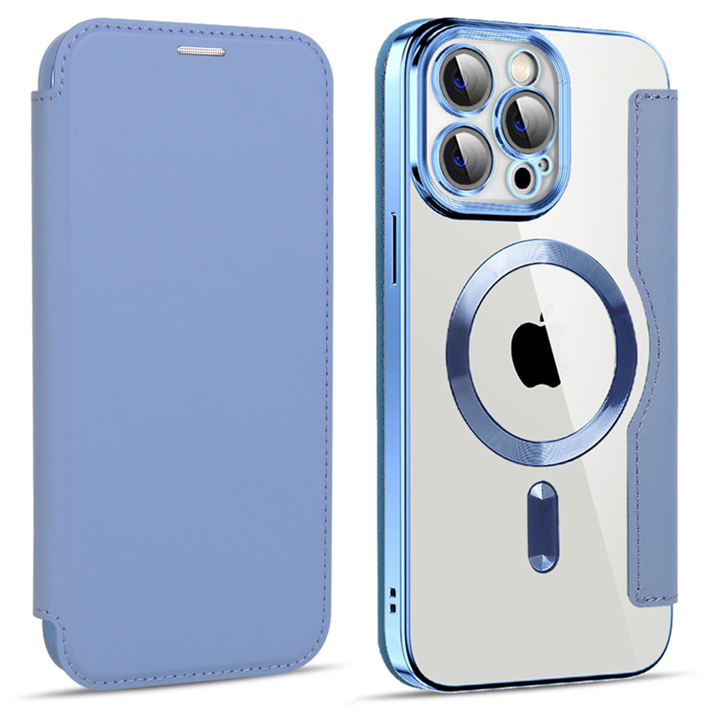 Phone Cover for iPhone 14 Pro Max Compatible with MagSafe RFID Blocking Card Slots PU Leather TPU Electroplating Clear Back Flip Case with Lens Film Phone Cover for iPhone 14 Pro Max Compatible with MagSafe RFID Blocking Card Slots PU Leather TPU Electroplating Clear Back Flip Case with Lens Film